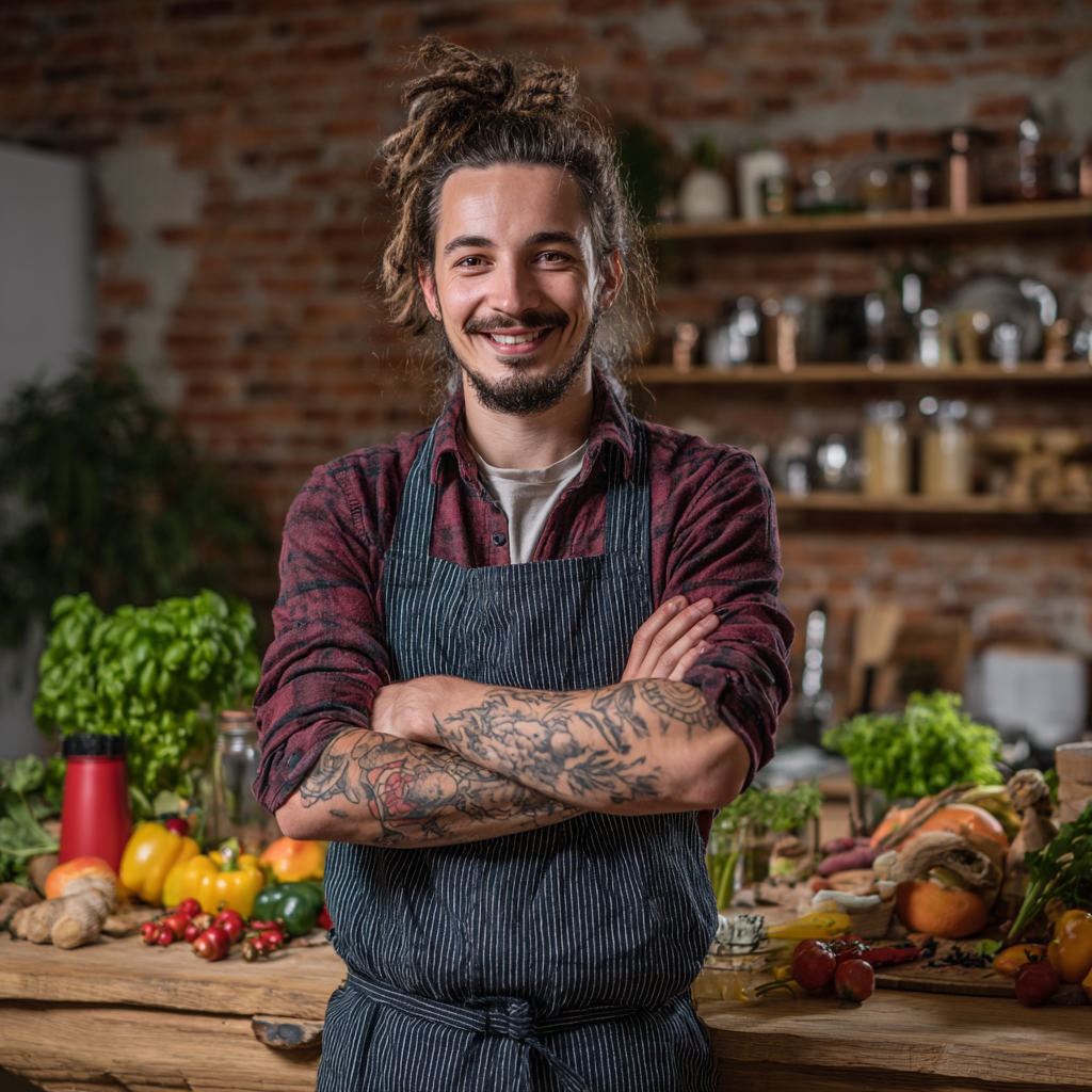 Mosolygós magyar középkorú nő egészséges ételekkel, természetes környezetben